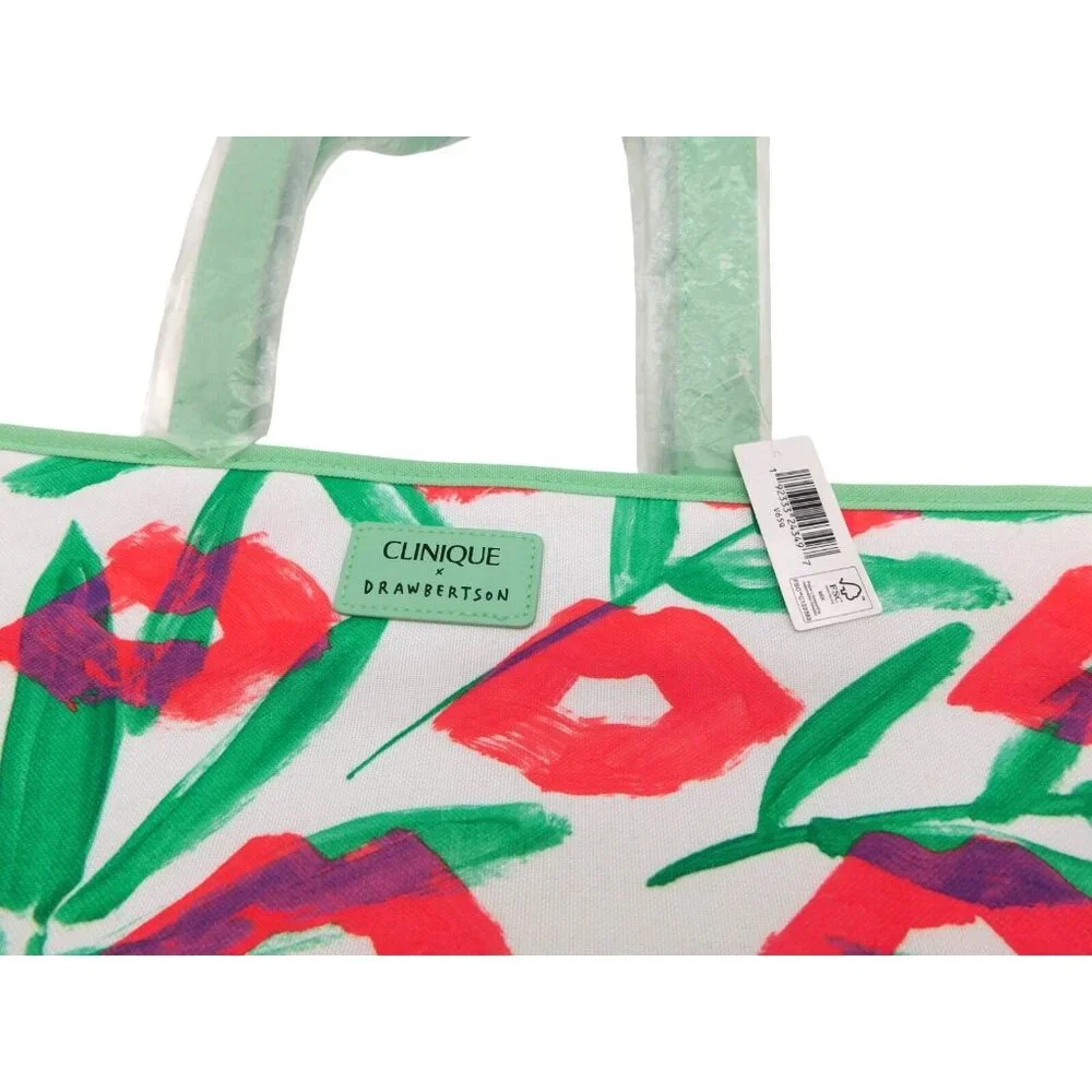 NWT Clinique Drawbertson Floral and Lips Large Tote Bag NEW - Picture 2 of 6